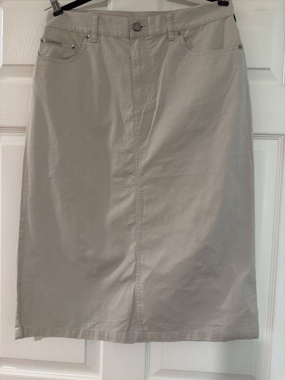 Calvin Klein Jeans Beige Stretch Denim Pencil Skirt Size 10 Made In Hong Kong